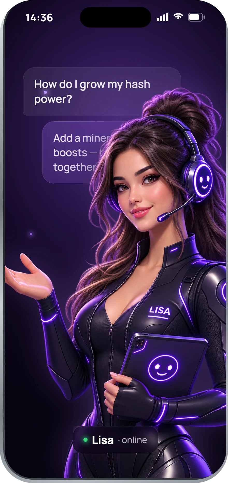 Lisa, the AI mining assistant in the B99 Mining app