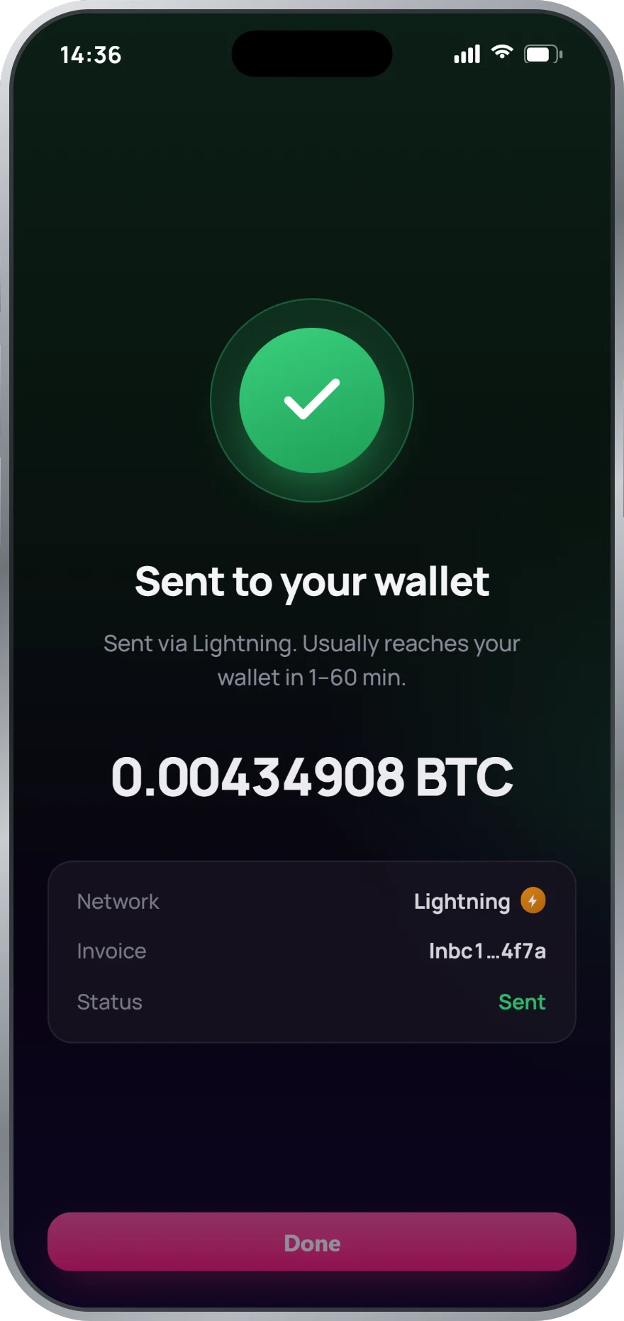 Withdrawal sent to your wallet